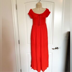 L*Space Red/Orange Lace Up Smocked Wide Leg Jumpsuit Size Medium